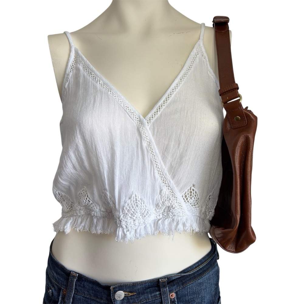 Amuse society white wrap-style camisole with lace trim - Picture 1 of 4